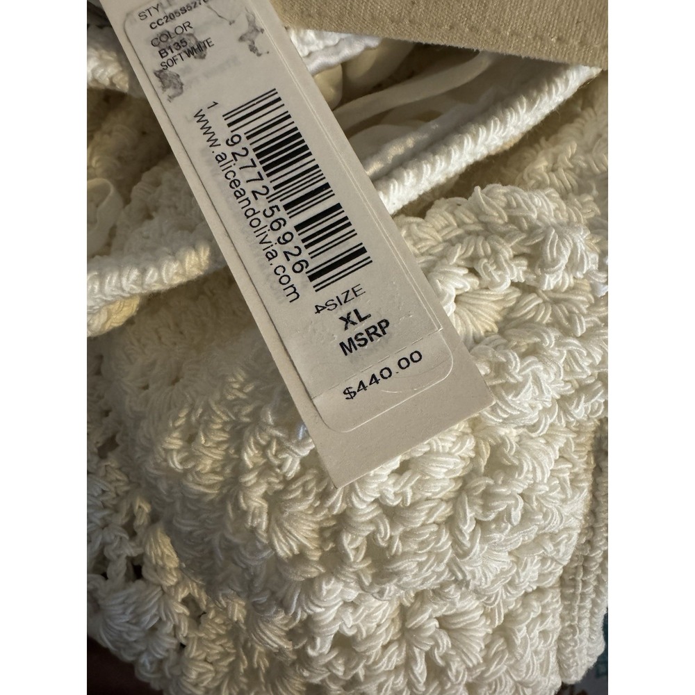 Alice + Olivia Women's White Crochet Puff Sleeve Square Neck Crop Top XL $440 - Picture 11 of 12
